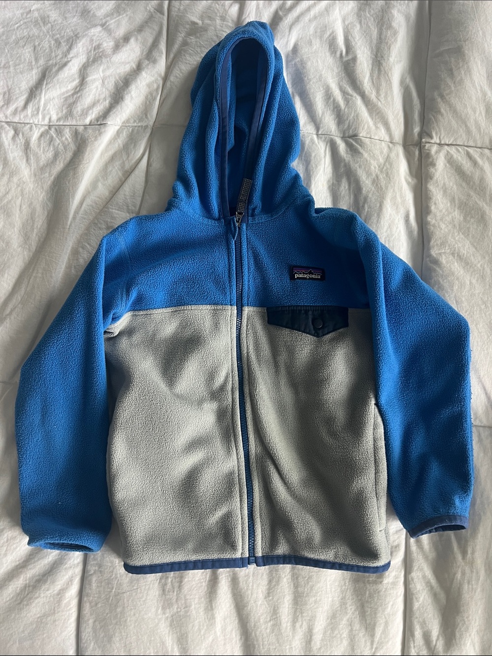 Patagonia Kids Blue & Light Gray Full-Zip Fleece Hoodie